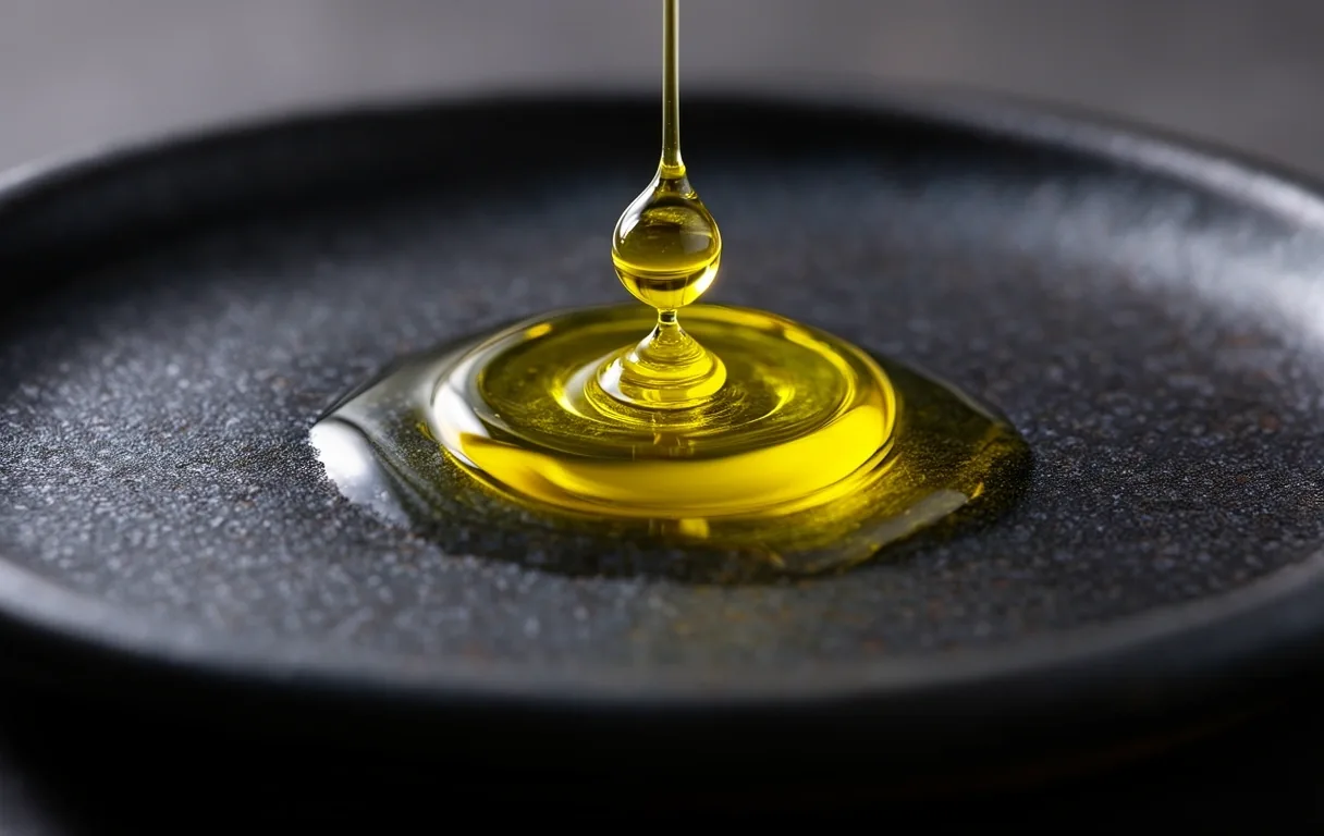 High-precision macro shot of olive oil